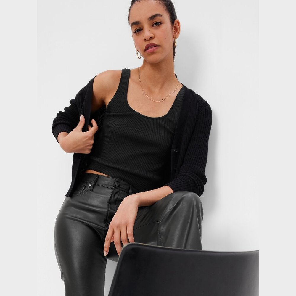 Gap Skinny Rib Cotton Modal Cardigan Black Large Tall